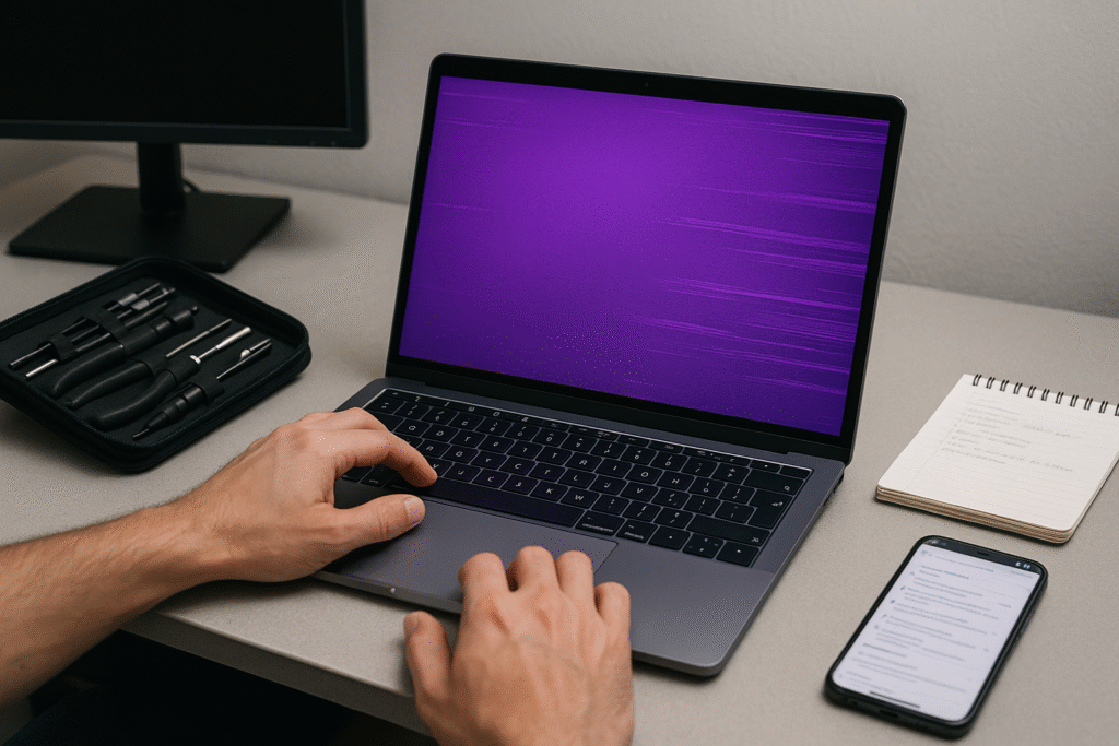 purple screen on laptop