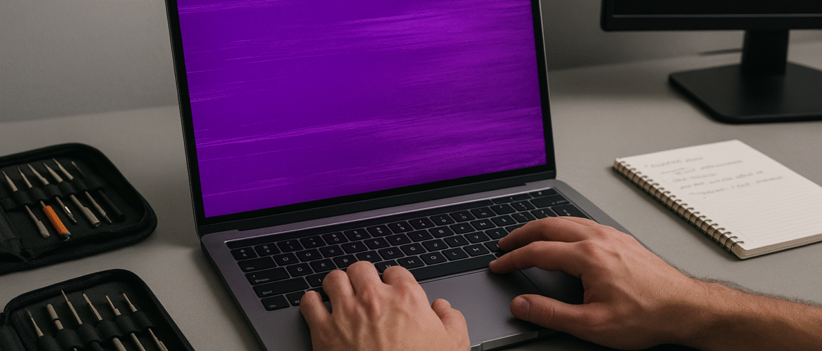 purple screen on laptop